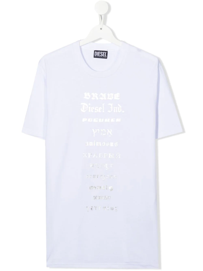 Diesel Teen Brave-print Cotton T-shirt In White