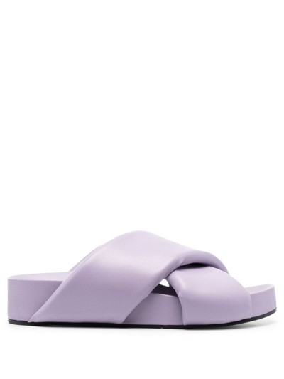 Jil Sander Cross-strap Leather Sandals In Purple