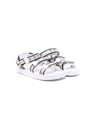 Chiara Ferragni Kids' Logomania Touch-strap Sandals In Bianco