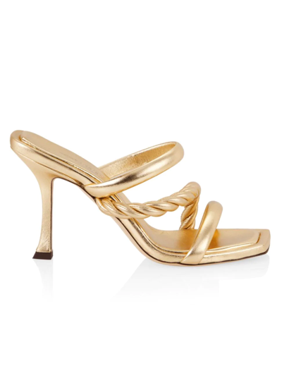 Jimmy Choo Diosa 90 Twisted Strap Sandals In Metallic Leather In Gold