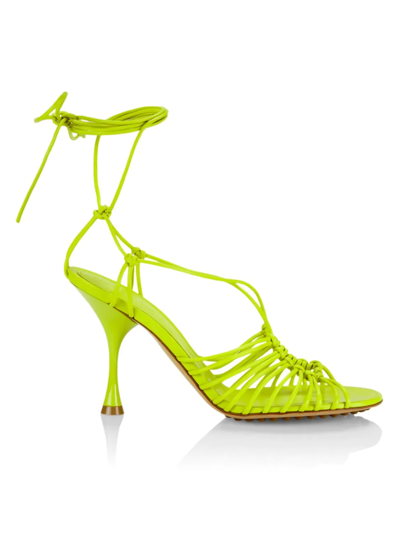 Bottega Veneta Dot Lace-up Leather Heeled Sandals In Green