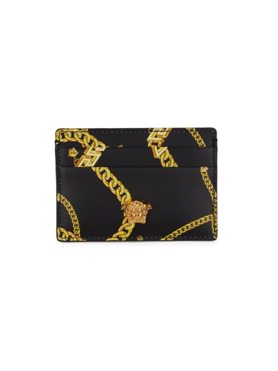 Versace La Medusa Chain Print Card Holder In Black Gold