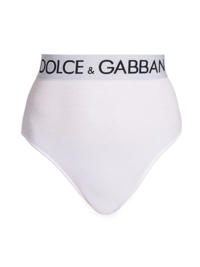 Dolce & Gabbana High-waisted Jersey Briefs With Branded Elastic In Bianco Ottico