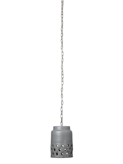 Jamie Young Co. Long Perforated Ceramic Pendant In Grey