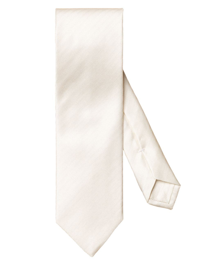 Eton Silk Herringbone Tie In White
