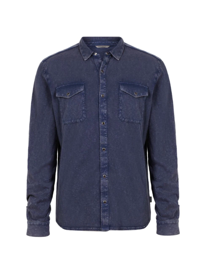 John Varvatos Arvon Cotton Textured Knit Button Down Western Shirt In Blue