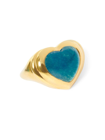 Missoma Jelly Heart Gemstone Ring 18ct Gold Plated/blue Quartz Blue/gold