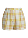 Rag & Bone Ivy Plaid High Waist Cotton Shorts In Ylwplaid