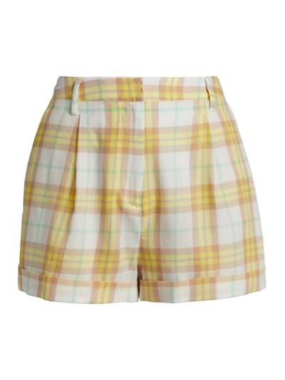 Rag & Bone Ivy Plaid High Waist Cotton Shorts In Yellow Plaid