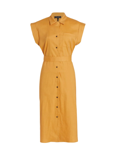Rag & Bone Helena Button-front Linen Dress With Cap Sleeves In Orange