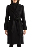 Sofia Cashmere Belted Notch Collar Wool & Cashmere Blend Coat In 001blk