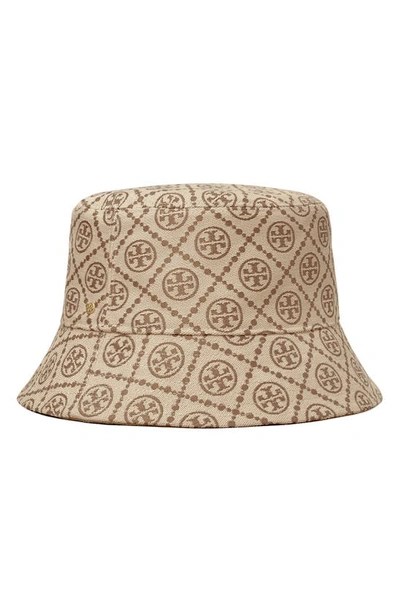 Tory Burch Short-brim T Monogram Bucket Hat In Hazel