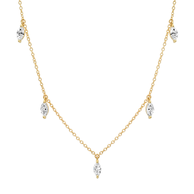 Eriness Diamond Marquise Sun Ray Necklace In Yellow Gold,white Diamonds