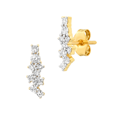 Eriness Diamond Sunburst Stud Earrings In Yellow Gold,white Diamonds