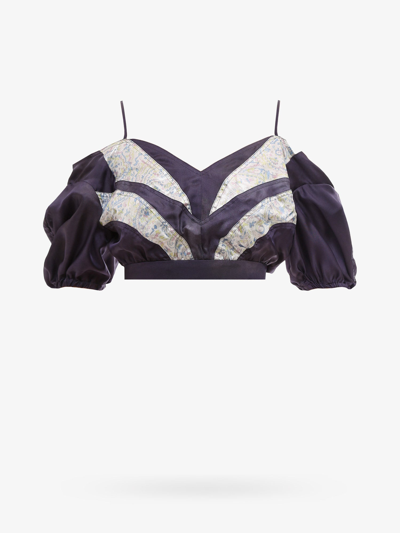 Isabel Marant Berit Cold-shoulder Cropped Paneled Satin Top In Blue