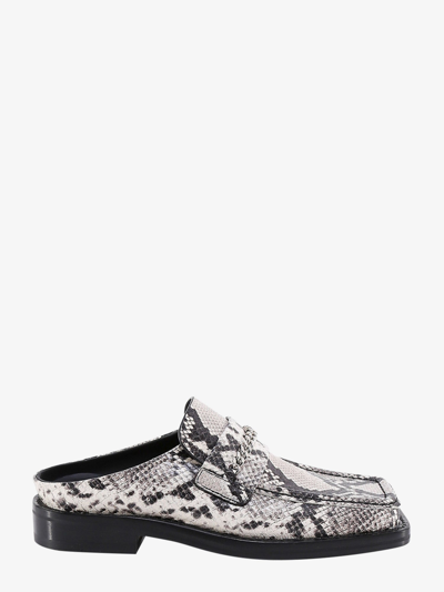 Martine Rose Black & White Leather Mule Loafers In Faux Snake