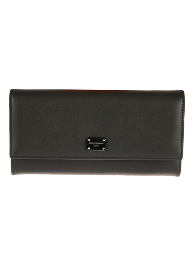 Dolce & Gabbana Logo Plaque Flap Continental Wallet In Black