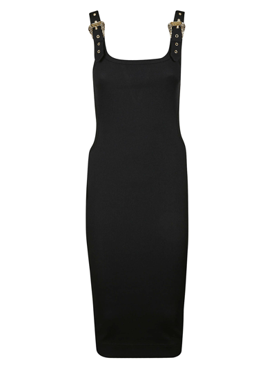 Versace Jeans Couture Buckled Strap Cut-out Detail Slim Dress In Black
