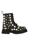 MOSCHINO PEARL LEATHER COMBAT BOOTS