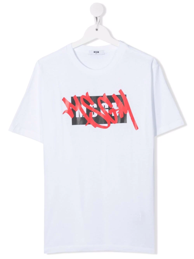 Msgm Teen Graffiti-print T-shirt In White