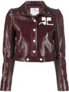 Courrèges High Collar Cropped Cotton Jacket In Burgundy