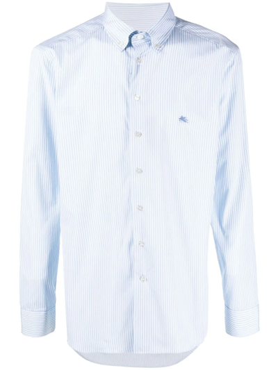 Etro Embroidered-logo Striped Shirt In Light Blue