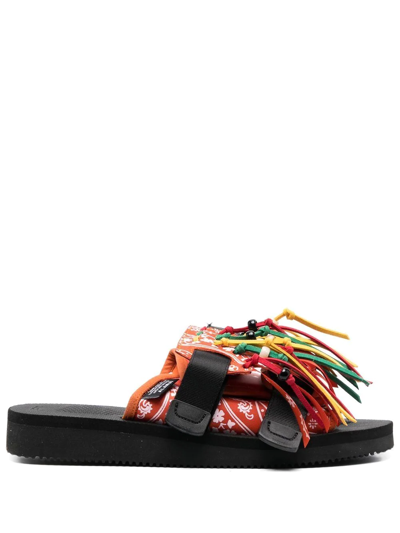 Alanui X Suicoke Fringed Canvas-strap Slides In Orange