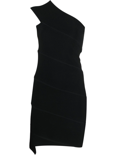 Bottega Veneta Asymmetric One-shoulder Ribbed Knitted Mini Dress In Black
