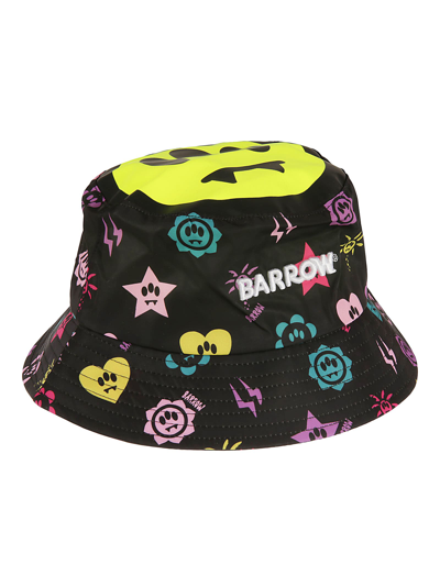 Barrow Smiley Print Logo Embroidered Bucket Hat In Black