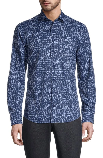 Soul Of London Long Sleeve Printed Woven Dress Shirt In Navy