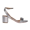 Aquazzura Sundance 50mm Metallic Leather Block-heel Sandals In Silver