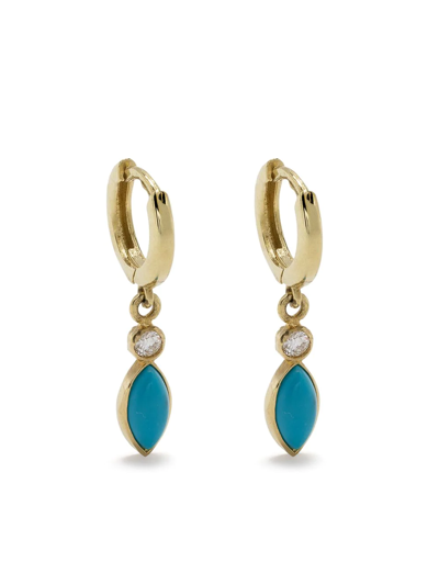 Jennifer Meyer 18kt Yellow Gold Diamond And Turquoise Mini Huggies