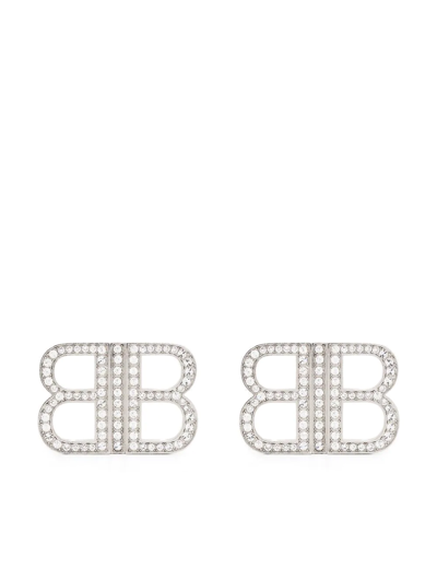 Balenciaga Bb Crystal-embellished Earrings In Silver