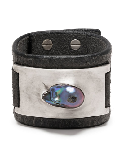 Parts Of Four Amulet Pearl-detail Leather Cuff In Grau
