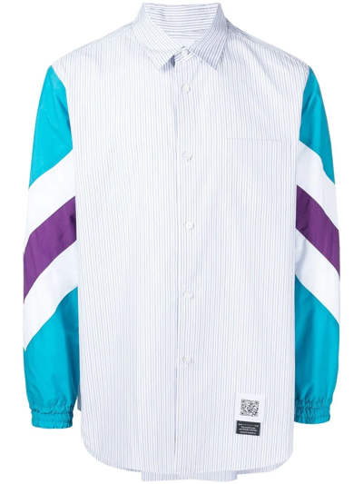 Fumito Ganryu Contrast-sleeve Striped Shirt In Blau