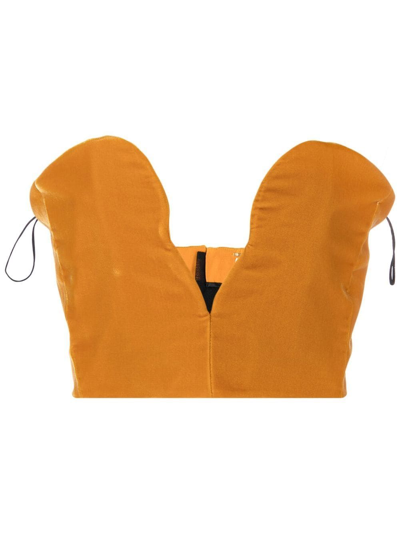 Saint Laurent Strapless Cropped Velvet Bustier Top In Orange