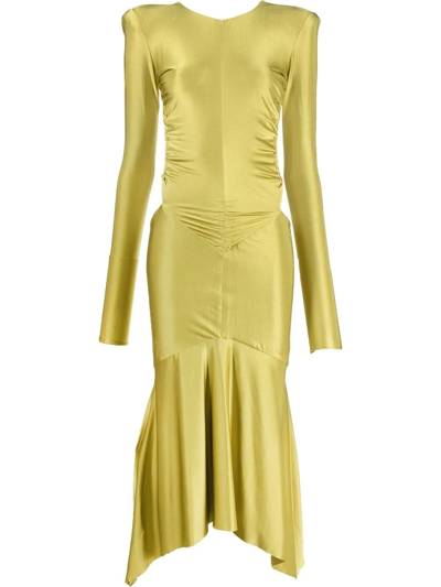 Alexandre Vauthier Open-back Crystal-embellished Tie-detailed Stretch-jersey Midi Dress In Yellow & Orange