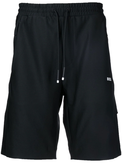 Hugo Boss Logo-print Jersey Track Shorts In Black