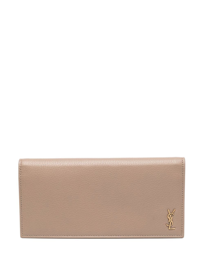 Saint Laurent Ysl-plaque Wallet In Braun