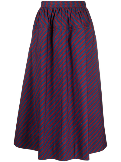 Tory Burch Striped Cotton-poplin Midi Skirt In Blue
