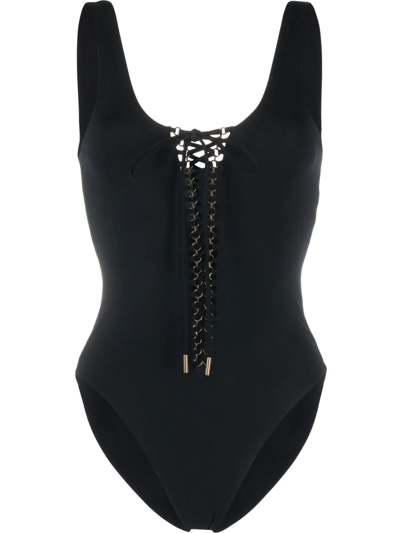Saint Laurent Maillot Saharienne Lace-up One-piece Swimsuit In Black