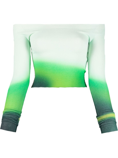 Off-white Blurred Seamless Off-the-shoulder Top In Green