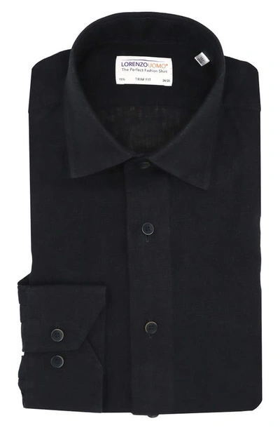 Lorenzo Uomo Solid Linen Trim Fit Dress Shirt In Onyx