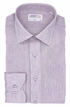 Lorenzo Uomo Striped Trim Fit Linen Shirt In White/ Lavender