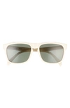 Celine 57mm Rectangular Sunglasses In Shiny Ivory/ Green