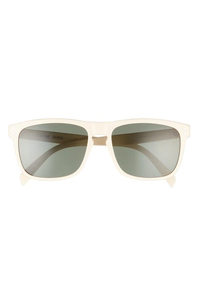Celine 57mm Rectangular Sunglasses In Shiny Ivory/ Green