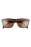 Celine 57mm Rectangular Sunglasses In Shiny Black/ Brown