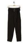 Vince Cropped Belted Linen-blend Tapered Pants In Black