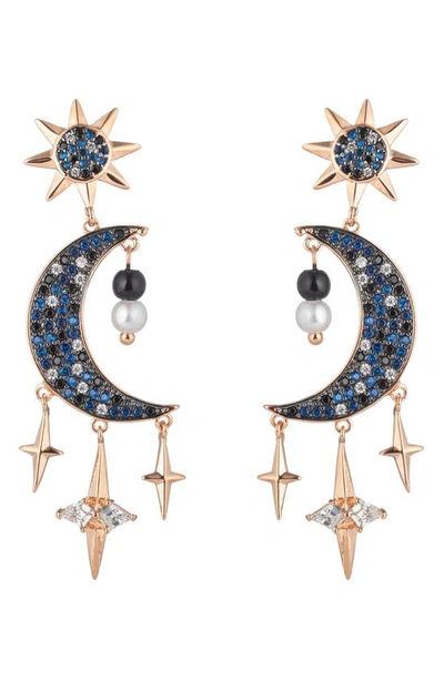 Eye Candy Los Angeles Double Blue Moon Cz Earrings In Gold