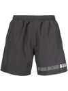 Hugo Boss Swim Shorts With Repeat Logos In Dark Grey